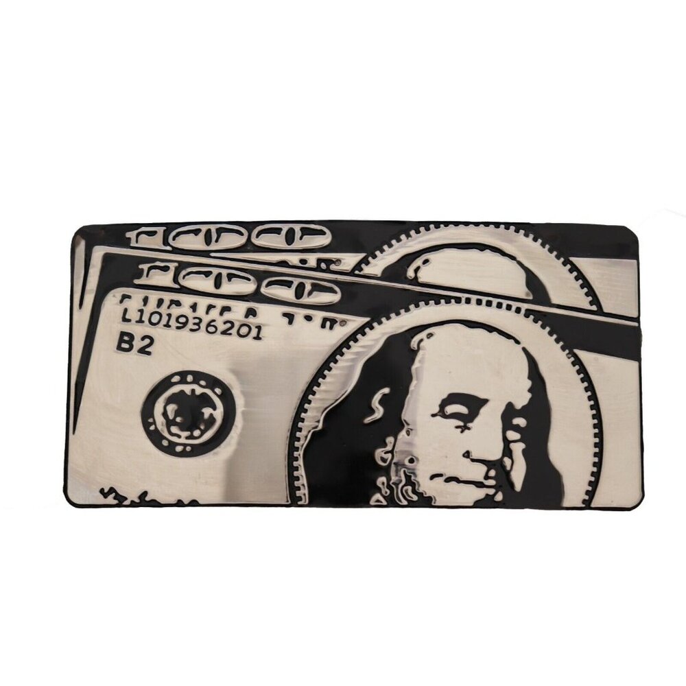 New Men Silver Metal Belt Buckle Hip Hop Street Fashion Gangster 100$ Bill Money
